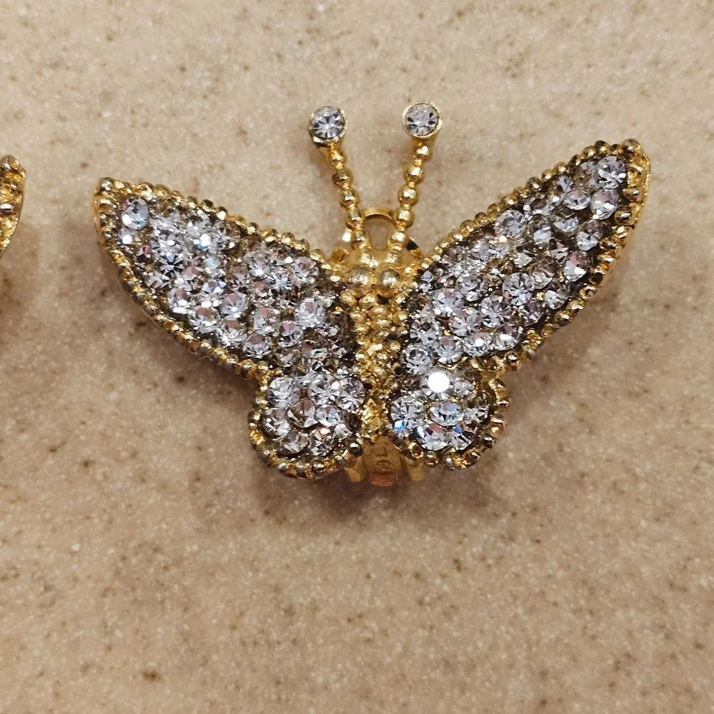 RARE HAUTE COUTURE DESIGNER SIMAN TU BUTTERFLY CRYSTAL GOLD STATEMENT EARRINGS